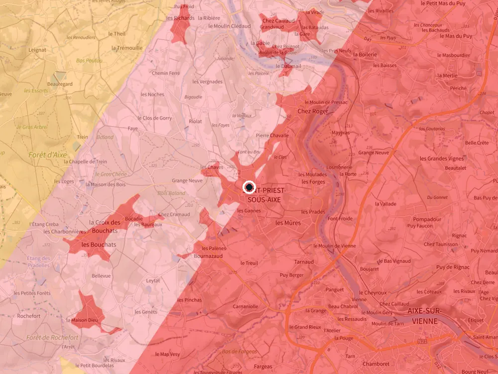 Carte des restrictions de vol pour les drones autour de Saint-Priest-sous-Aixe