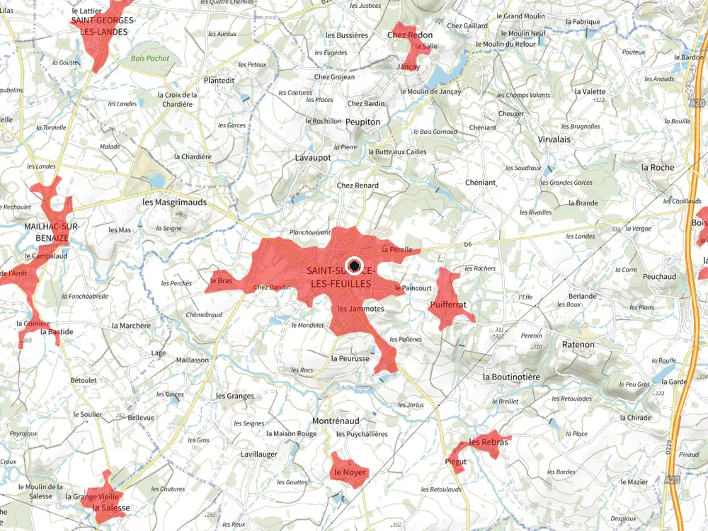 Carte des restrictions de vol pour les drones autour de Saint-Sulpice-les-Feuilles