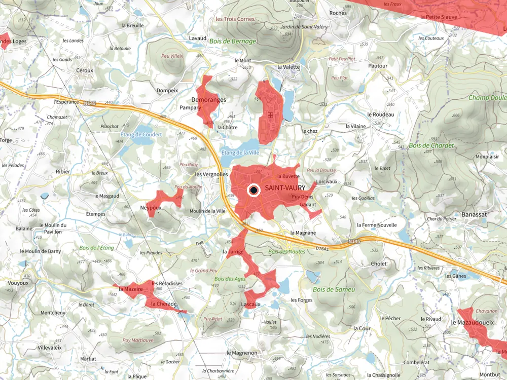 Carte des restrictions de vol pour les drones autour de Saint-Vaury