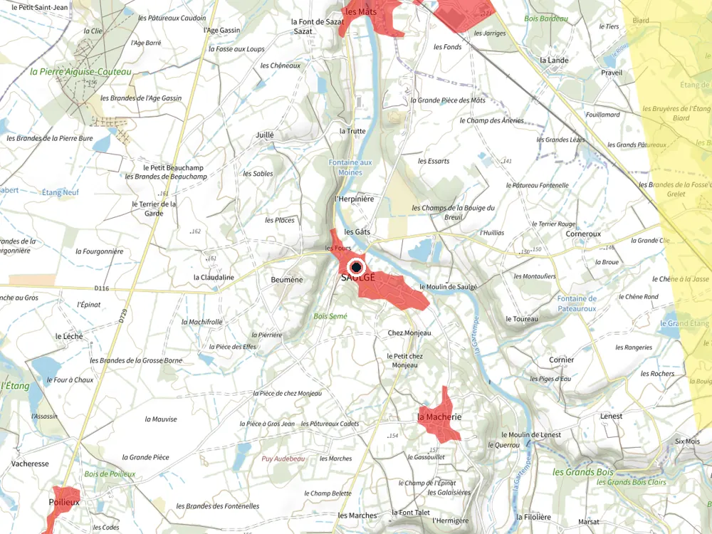 Carte des restrictions de vol pour les drones autour de Saulgé