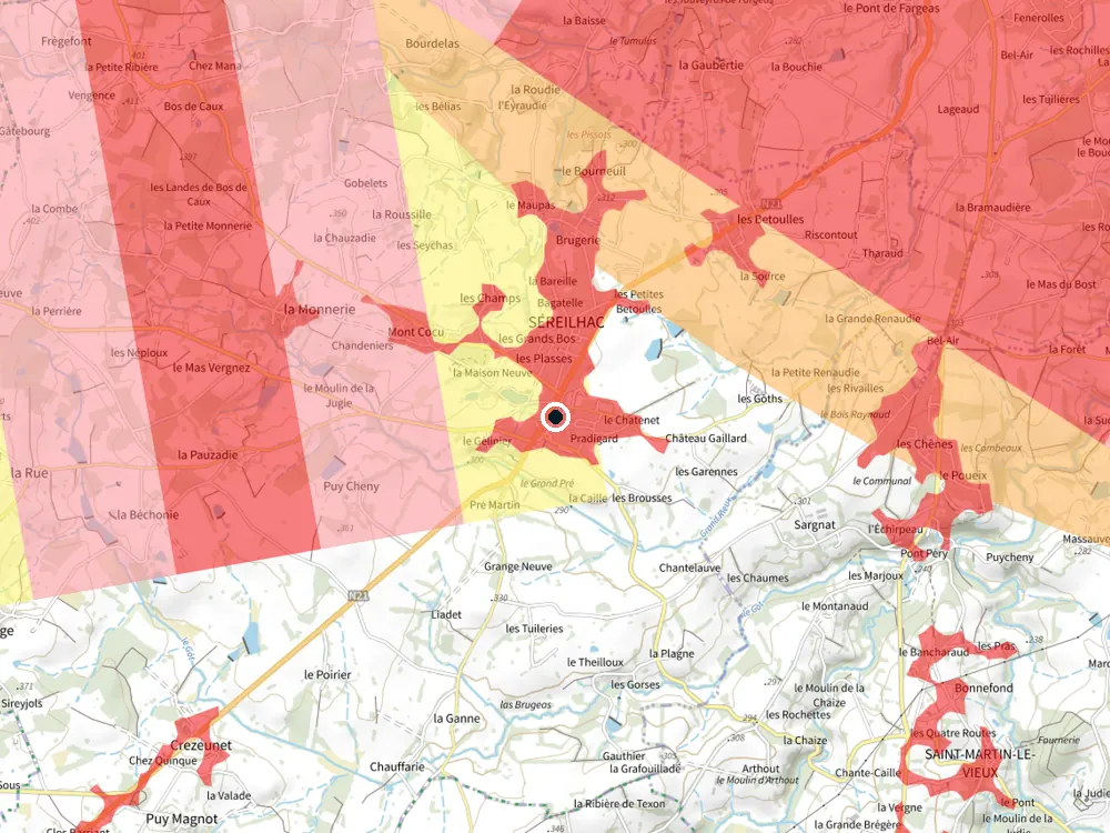 Carte des restrictions de vol pour les drones autour de Séreilhac