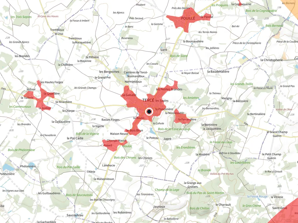 Carte des restrictions de vol pour les drones autour de Tercé