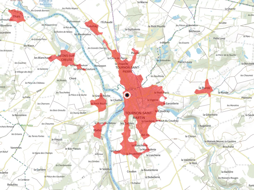 Carte des restrictions de vol pour les drones autour de Tournon-Saint-Martin