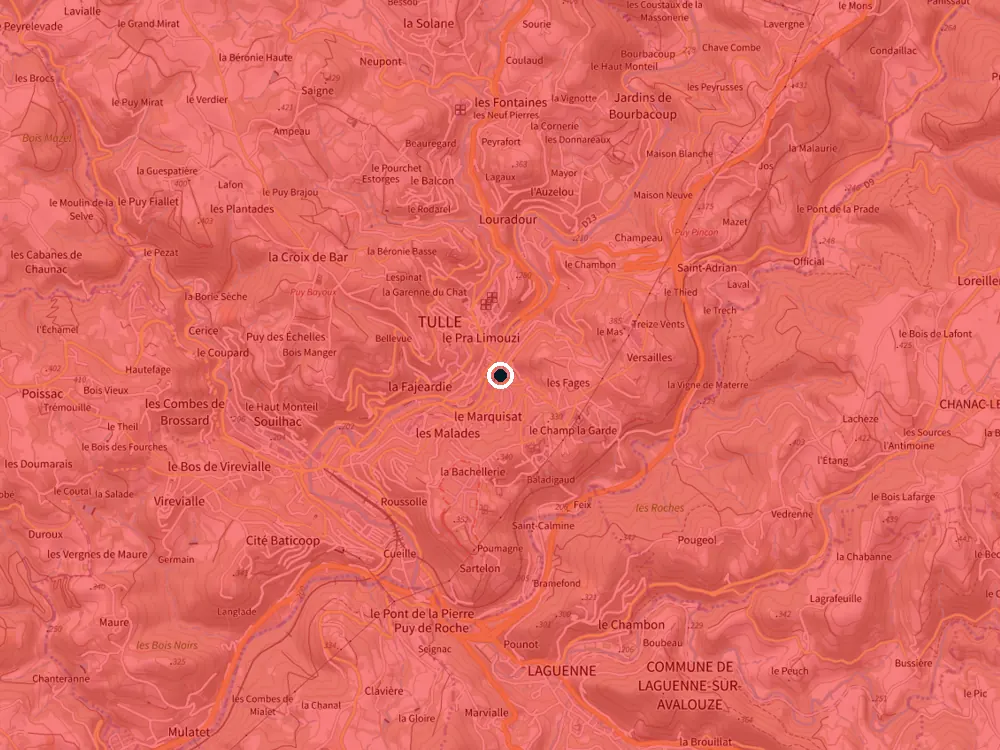 Carte des restrictions de vol pour les drones autour de Tulle