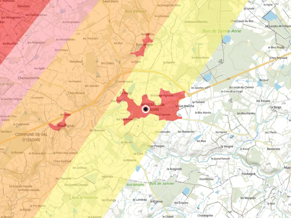 Carte des restrictions de vol pour les drones autour de Val d'Issoire
