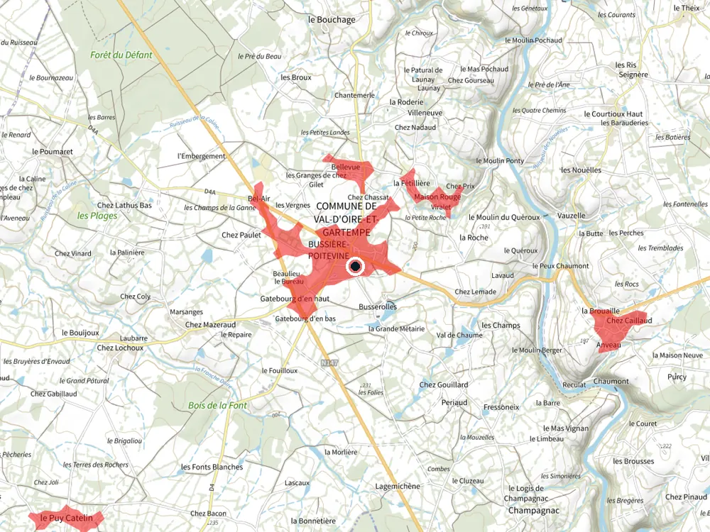 Carte des restrictions de vol pour les drones autour de Val-d'Oire-et-Gartempe