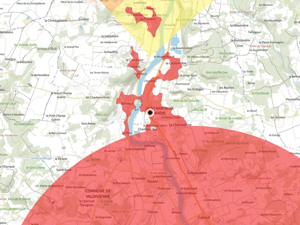 Carte des restrictions de vol pour les drones autour de Valdivienne