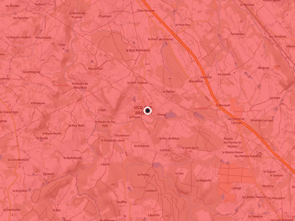 Carte des restrictions de vol pour les drones autour de Vicq-sur-Breuilh