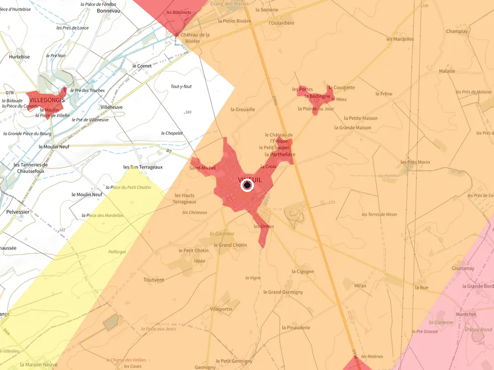 Carte des restrictions de vol pour les drones autour de Vineuil